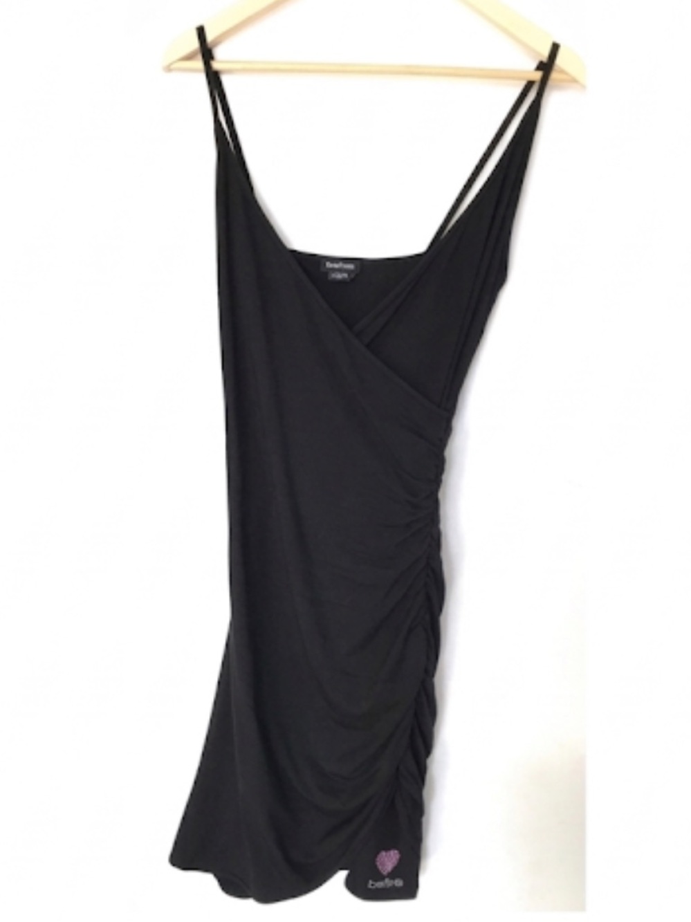 Black Ruched Wrap-Front Spaghetti Strap Dress